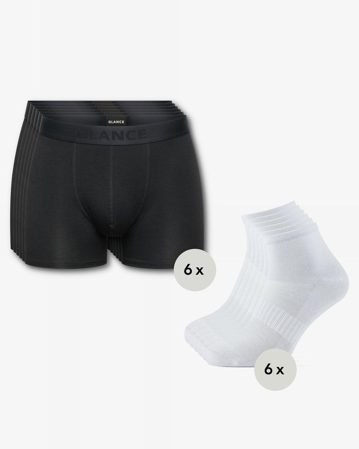 Set aus schwarzen Bambus-Boxershorts und weißen Bambus-Footiesocken