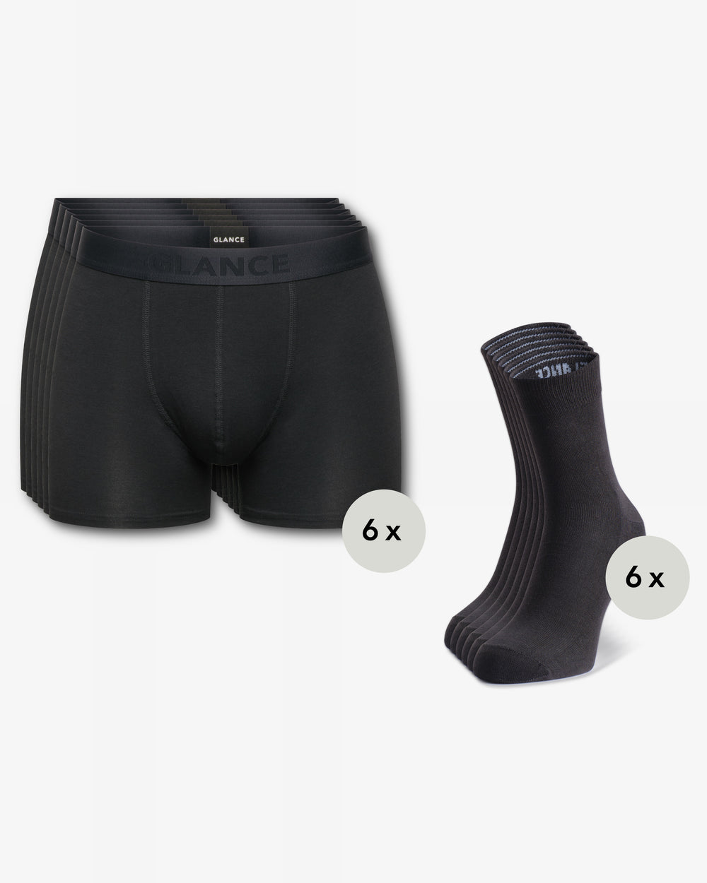 Set aus sechs Bambus-Boxershorts und sechs Paar Socken in Schwarz