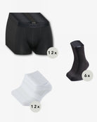 Set: 12 Bambus Boxershorts Deep Black, 6 Paar Kurzsocken, 12 Paar Sneakersocken