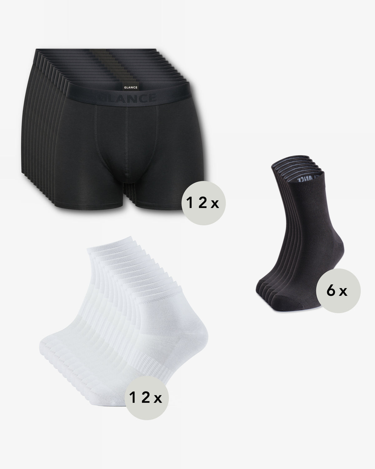 Set: 12 Bambus Boxershorts Deep Black, 6 Paar Kurzsocken, 12 Paar Füßlinge