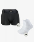 Set aus schwarzen Bambus-Boxershorts und weißen Bambus-Footiesocken